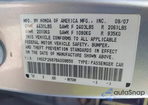 2008 Honda Accord 2.4 Ex-L z USA, uszkodzony, nr VIN 1HGCP26878A008850